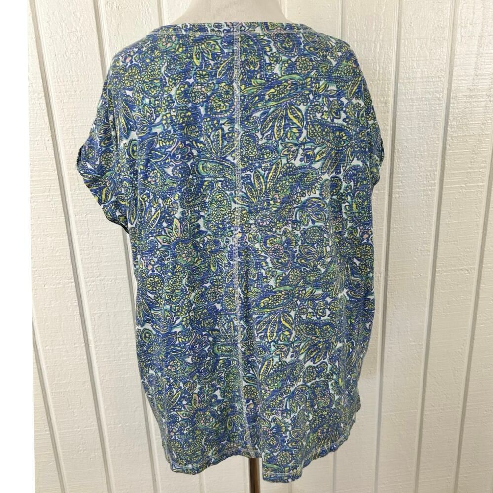 Talbots 2X Blue Green Paisley Floral Cotton Dolman Sleeve Top Boho Coastal - Picture 6 of 7